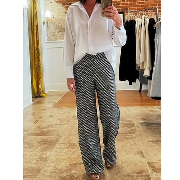 Spanx Super Smooth Perfect Fit Ponte Jacquard Wide Leg Black Plaid Checkered 1X - Picture 5 of 16